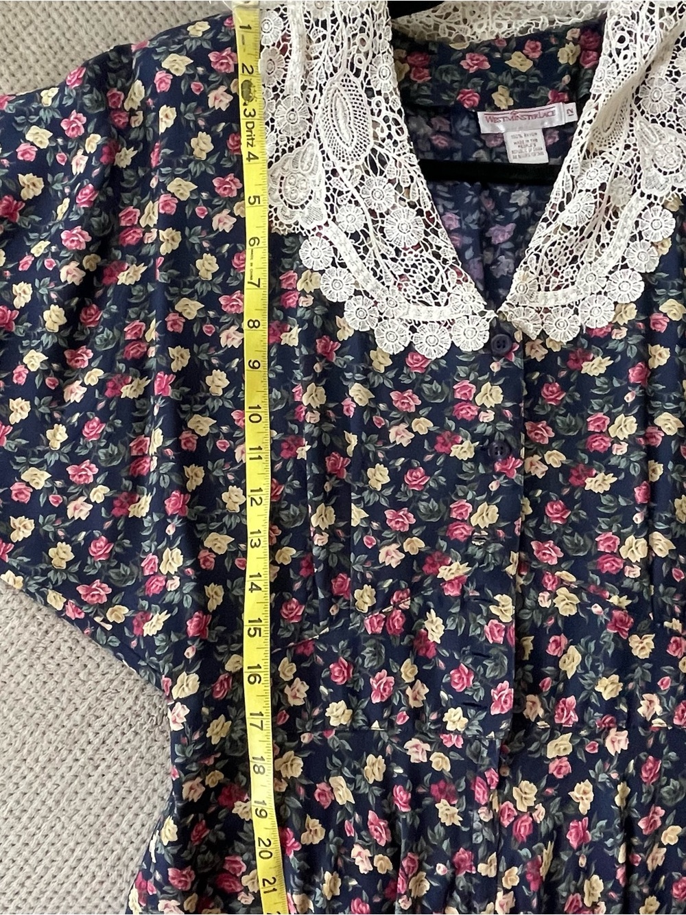 VTG Westminster Lace Floral Cottagecore Prairie Dress Lace Collar Sz 12 Granny - Picture 12 of 13